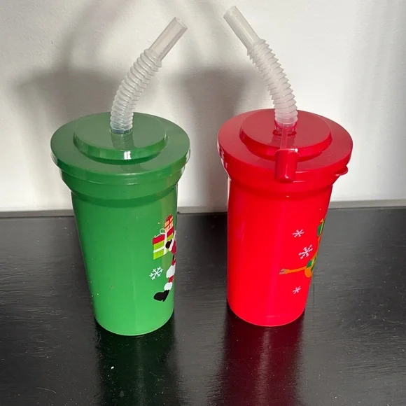 Plastic Festive Santa and Reindeer Straw Cups - Picture 4 of 6